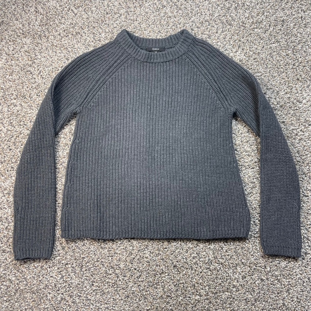 Quince Organic Cotton Fisherman Crew Sweater Charcoal Grey Shaker Knit Small